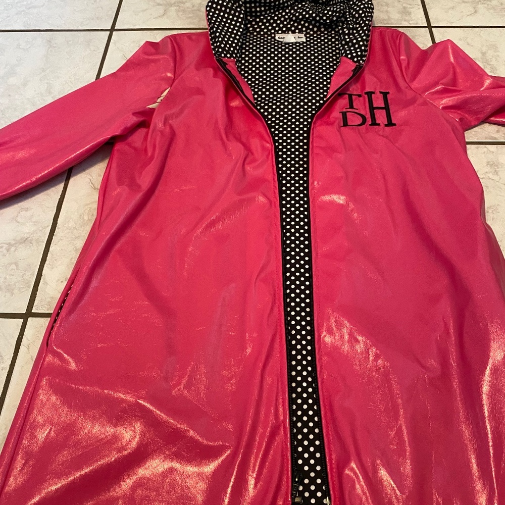 BARBIE  PINK Women's Reversible Rain Coat - Size S -  w white dots